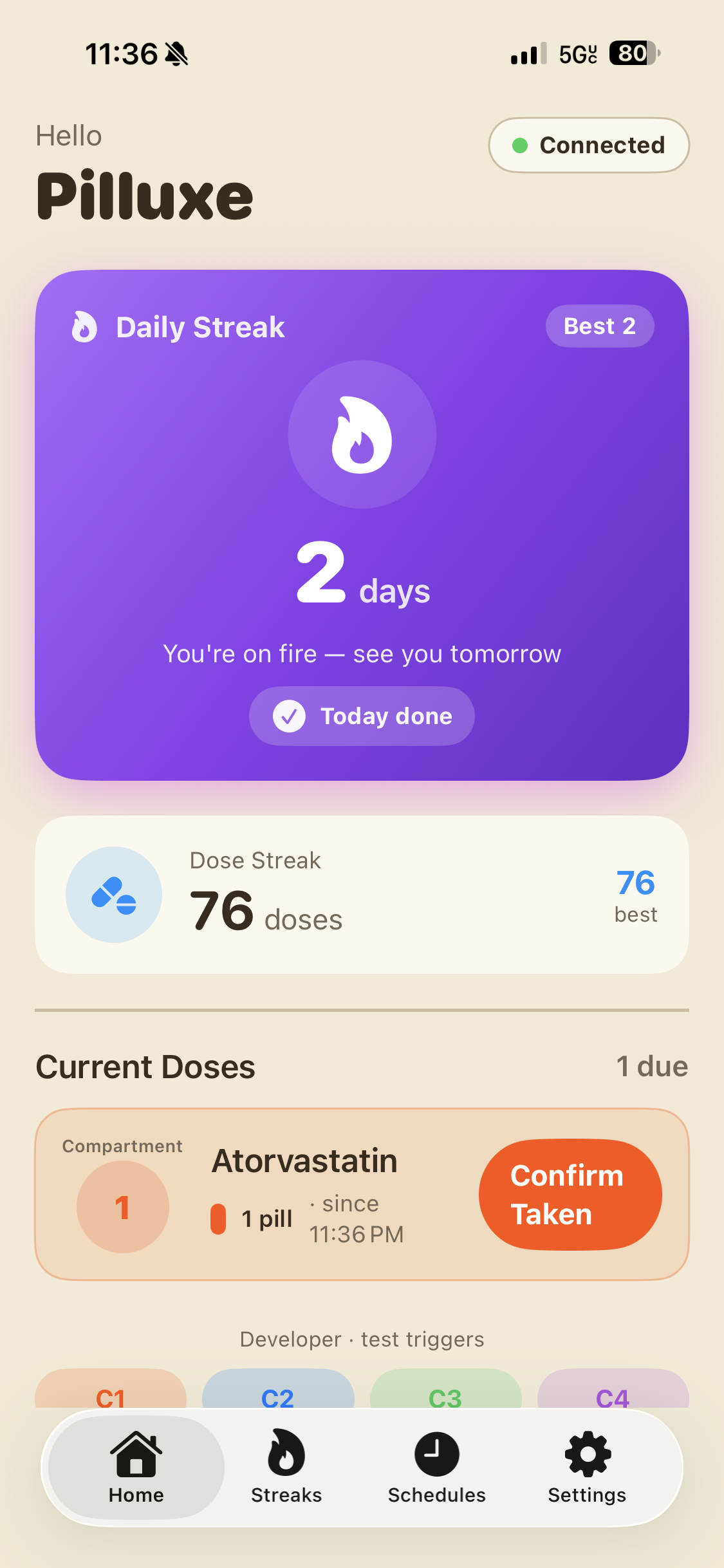 Schedule Page screen